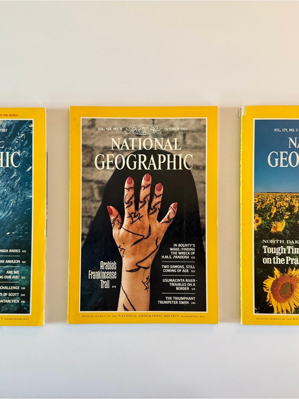 3 editions of National Geographic March 1987, April 1987 and October 1985